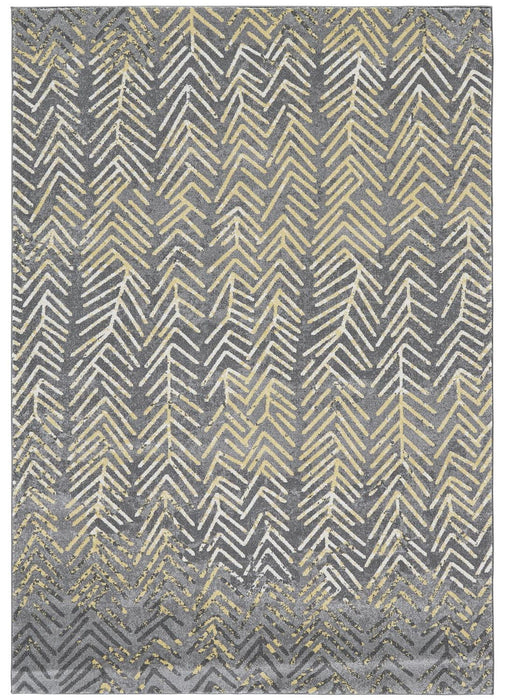10' x 13' Abstract Stain Resistant Area Rug - Gray Yellow And White