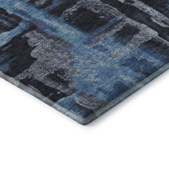 10' X 14' Abstract Washable Area Rug With UV Protection (714619) - Black / Blue