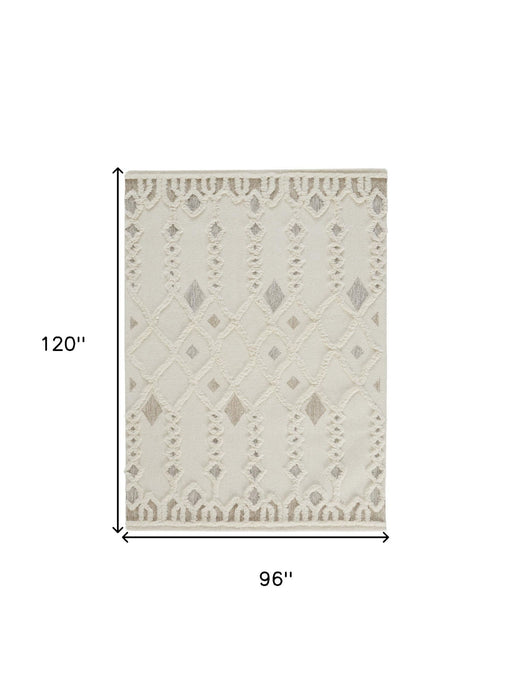 8' x 10' Wool Geometric Tufted Handmade Stain Resistant Area Rug - Ivory Tan And Silver