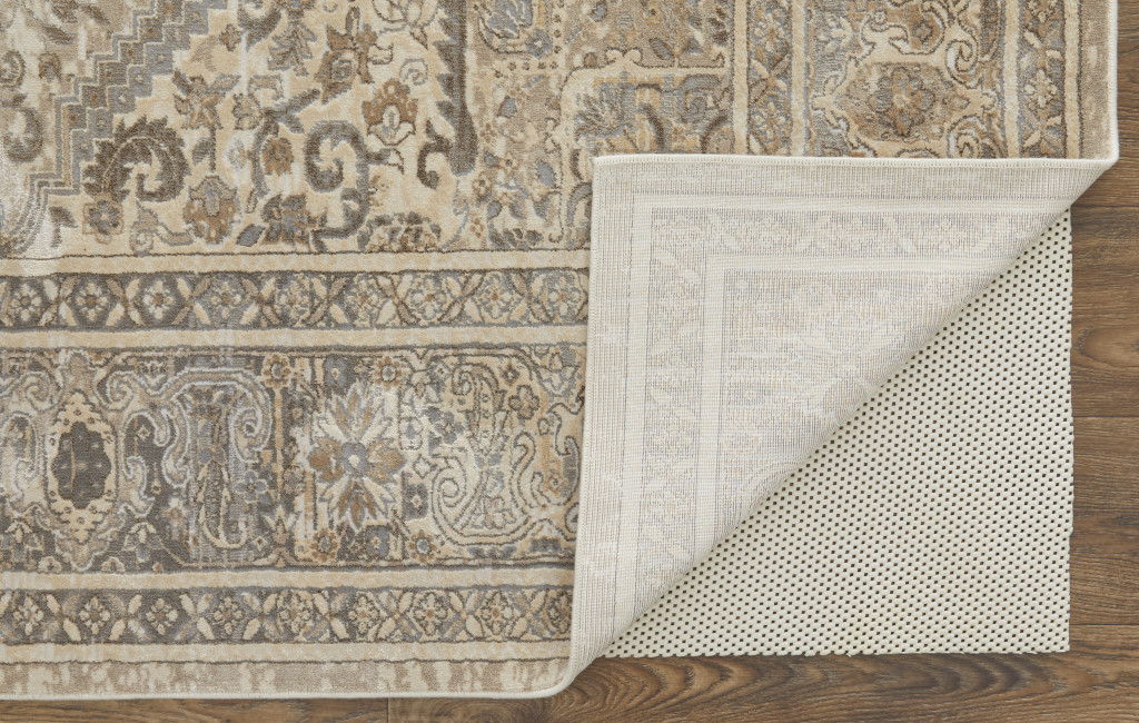 8' x 10' Floral Power Loom Distressed Area Rug - Tan Brown And Ivory