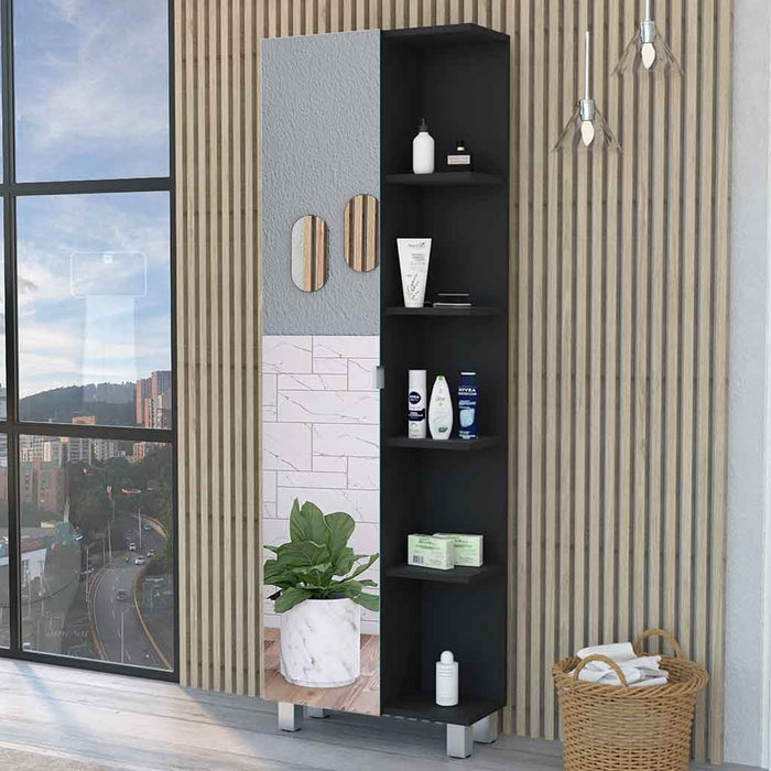 Accent Cabinet With Nine Shelves - Black