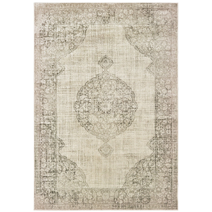 10' X 13' Oriental Distressed Area Rug - Ivory And Gray
