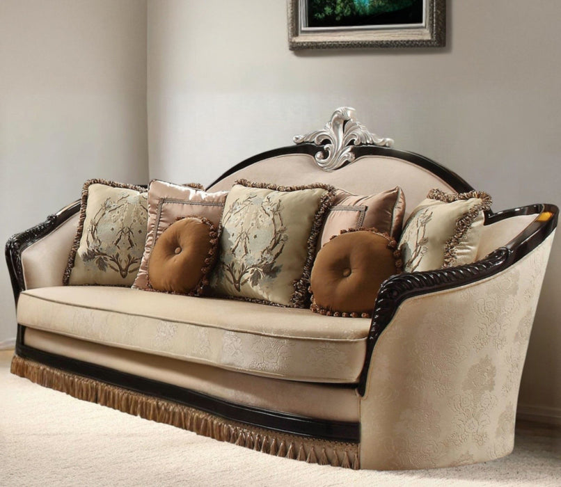 Velvet Curved Sofa And Toss Pillows - Tan