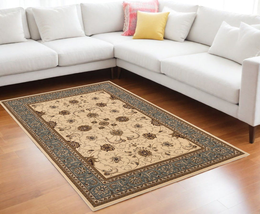 7.8' x 10.7' Oriental Power Loom Area Rug - Blue And Ivory