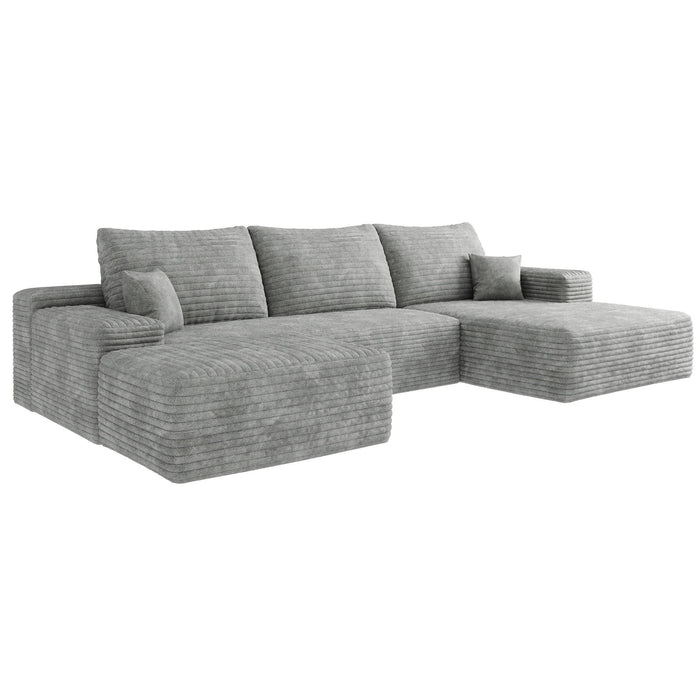 107" 2 Piece Living Room Set Corduroy Modular Compression Foam Sofa With Ottoman Toss Pillows - Gray