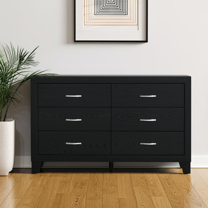 58" Wood Six Drawer Double Dresser - Black