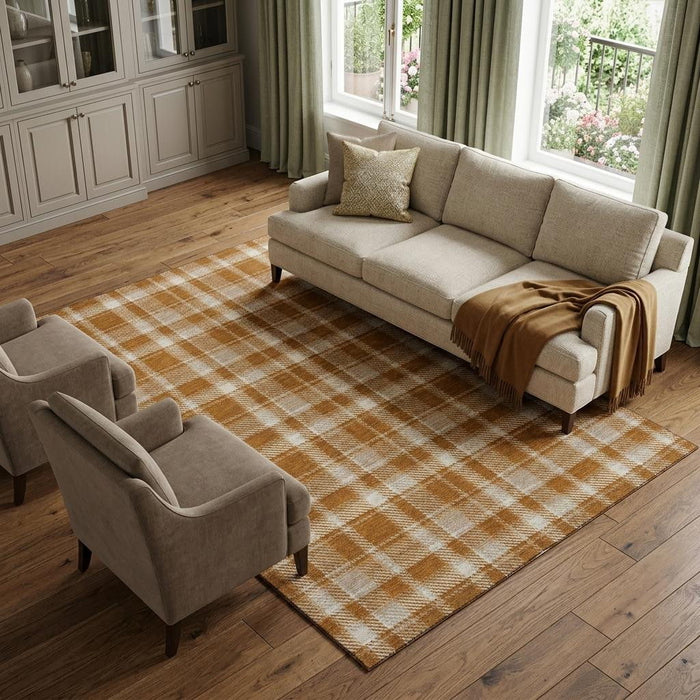 10' X 14' Plaid Washable Area Rug With UV Protection (649456) - Rust / Ivory