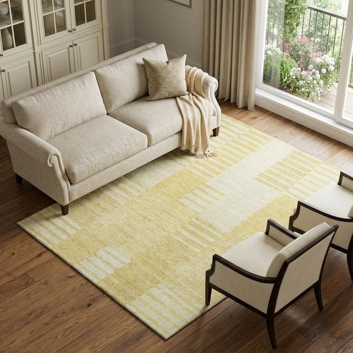 10' X 14' Striped Washable Area Rug With UV Protection (656208) - Amber / Ivory