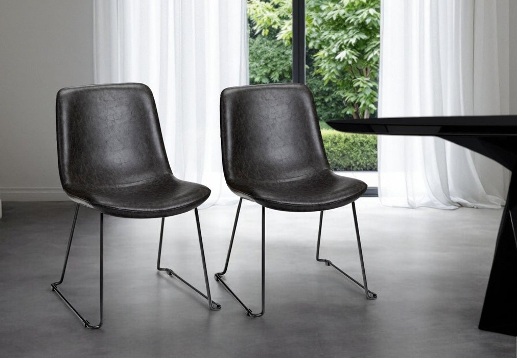 Upholstered Faux leather Side Chairs (Set of 2) - Black