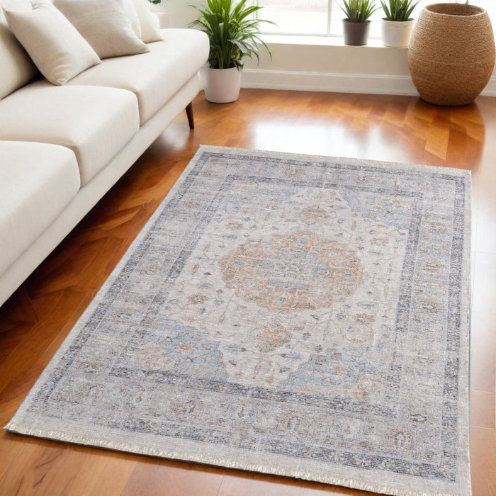 5' X 8' Oriental Hand Woven Distressed Area Rug With Fringe - Ivory