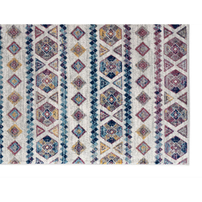 9' x 12' Geometric Power Loom Area Rug - Ivory Blue And Orange