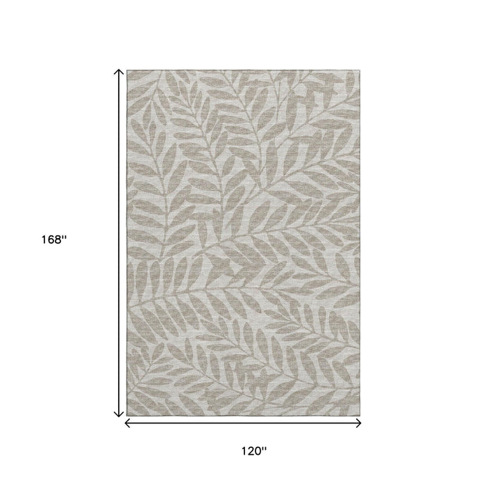 10' X 14' Botanical Leaves Washable Area Rug With UV Protection (644850) - Taupe / Ivory