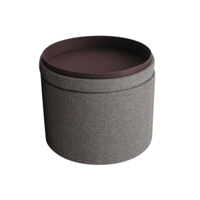 Faux Leather Round Storage Ottoman - Gray