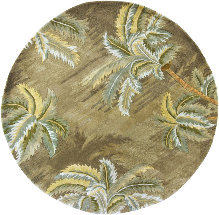 8' Hand Tufted Tropical Trees Round Indoor Area Rug - Moss Green