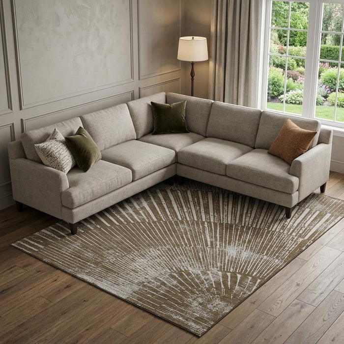 10' X 14' Geometric Washable Area Rug With UV Protection (648328) - Chocolate / Ivory