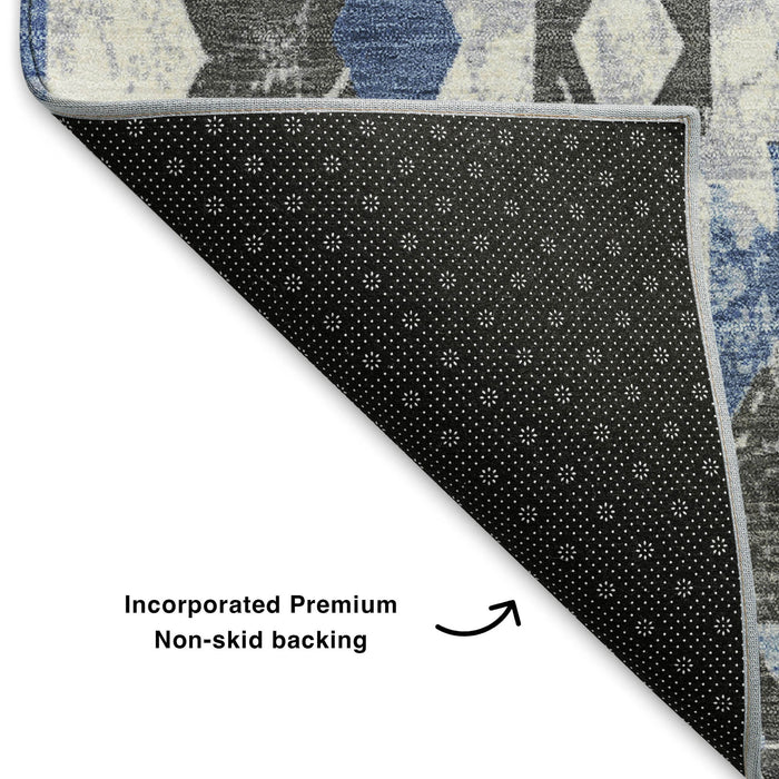 10' X 14' Southwestern Washable Area Rug With UV Protection (706595) - Blue / Charcoal / Ivory