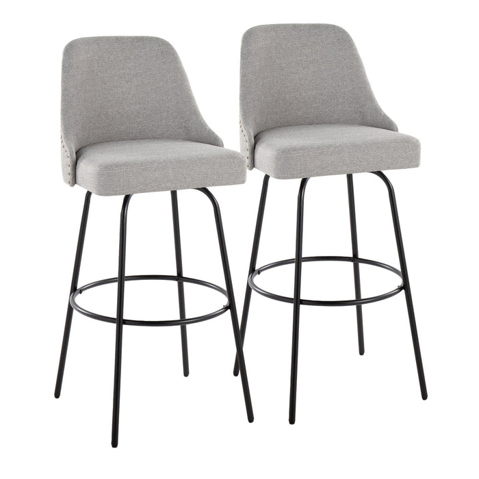 Marcel - 30" Fixed-Height Barstool With Swivel And Round Black Metal Footrest (Set of 2) - Black Metal