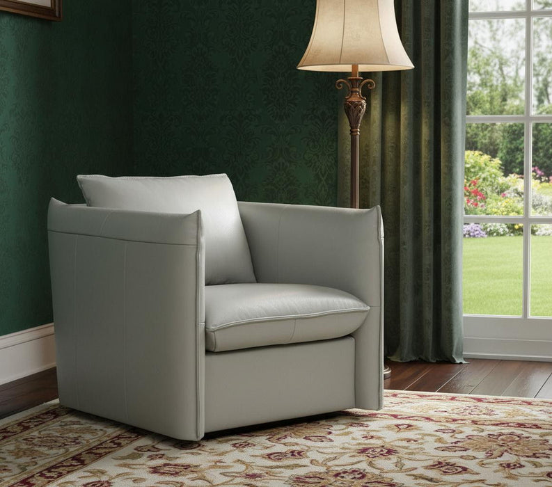 Genuine Leather Swivel Accent Chair - Gray And Silver
