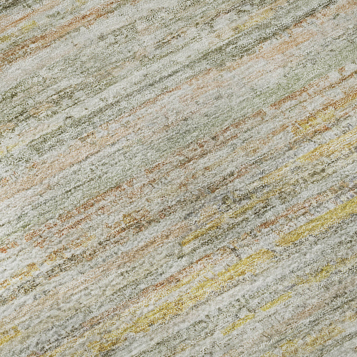 10' X 14' Striped Washable Area Rug With UV Protection (692370) - Sage / Ivory / Gold