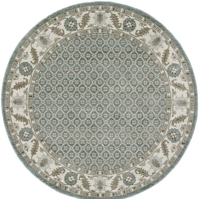 8' Oriental Round Rug - Blue And Ivory