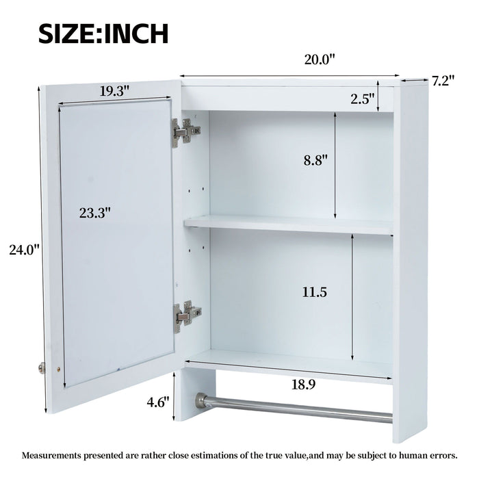 Giga 3-in-1 wall-mounted bathroom medicine cabinet with mirror, adjustable shelf, soft-close door, towel bar in white finish