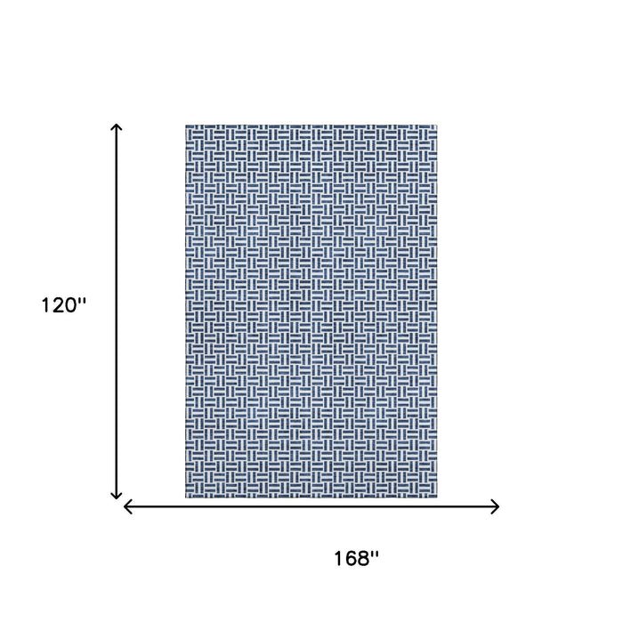 10' X 14' Geometric Washable Area Rug With UV Protection (672434) - Navy Blue / Ivory