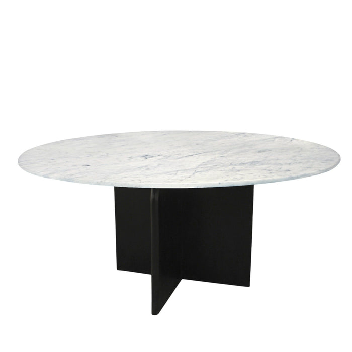 60" Marble And Solid Wood Pedestal Base Round Top Dining Table - White
