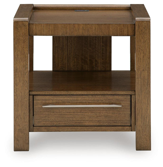 Brown Marxmore square end table from Signature Design by Ashley, featuring a sleek design and sturdy wood construction.
