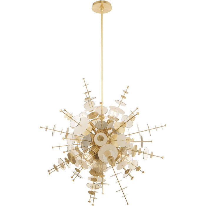 38" Six Light Dimmable Chandelier With Shades - Brass