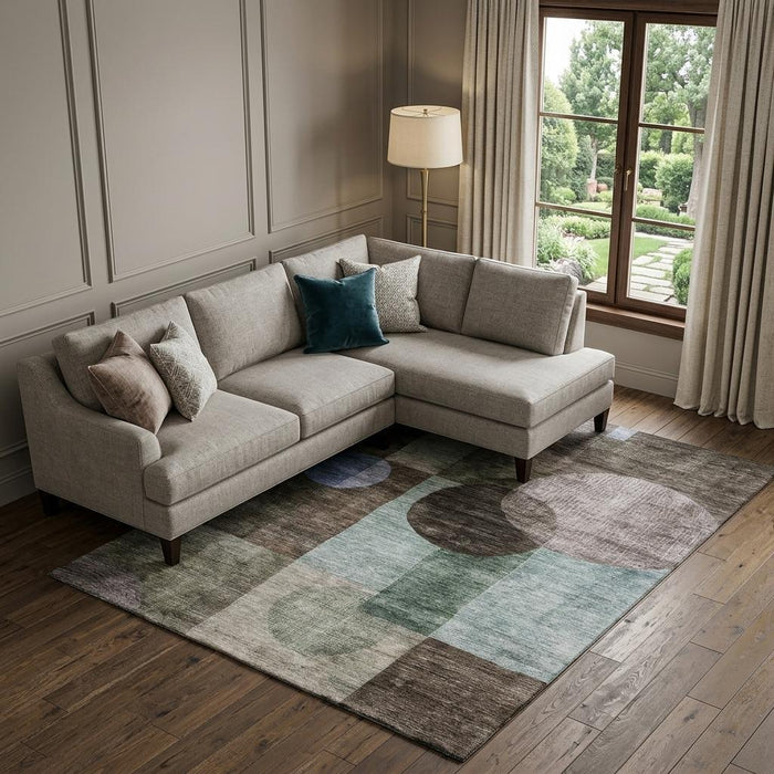 10' X 14' Geometric Washable Area Rug With UV Protection (684708) - Brown / Blue / Taupe