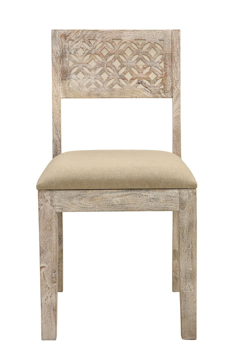 Upholstered Fabric Carved Back Dining Side Chairs (Set of 2) - White