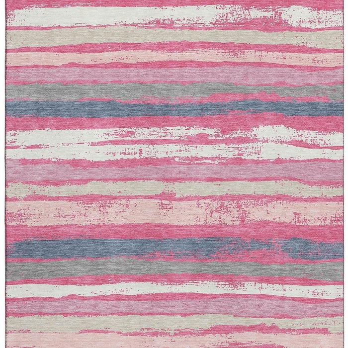 10' X 14' Striped Washable Area Rug With UV Protection (680037) - Pink / Beige / Blue