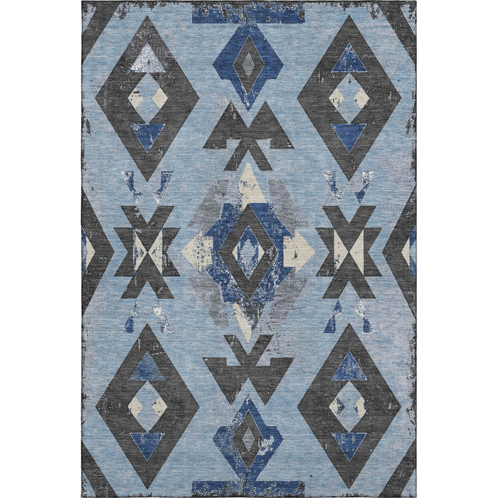 10' X 14' Southwestern Washable Area Rug With UV Protection (706745) - Blue / Charcoal / Ivory