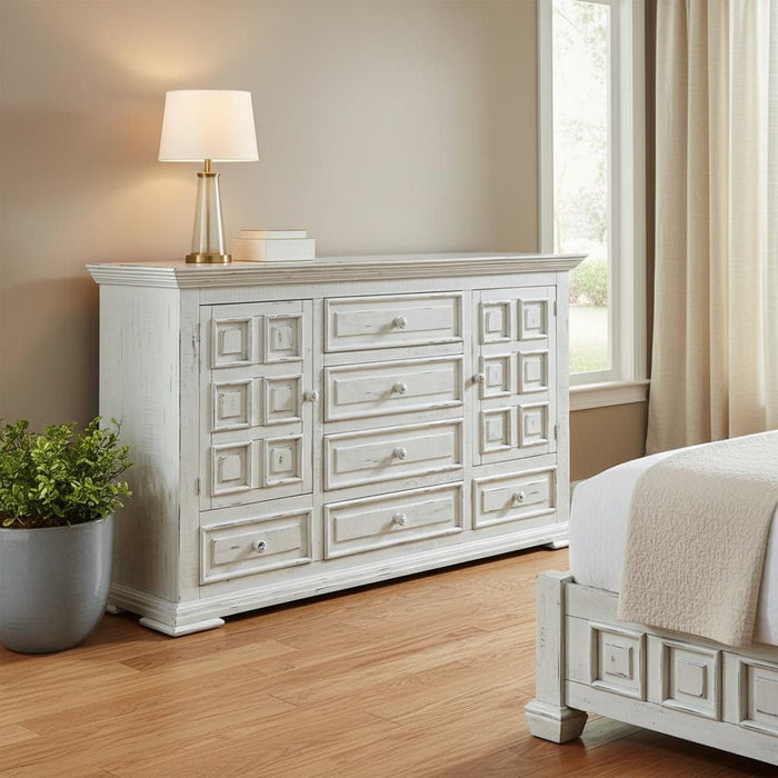 Solid Wood Six Drawer Triple Dresser - White