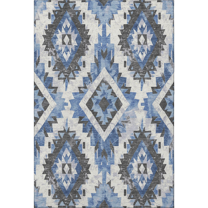 10' X 14' Southwestern Washable Area Rug With UV Protection (706595) - Blue / Charcoal / Ivory