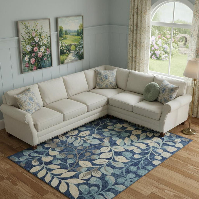 9' X 12' Floral Area Rug (551458) - Blue / Ivory