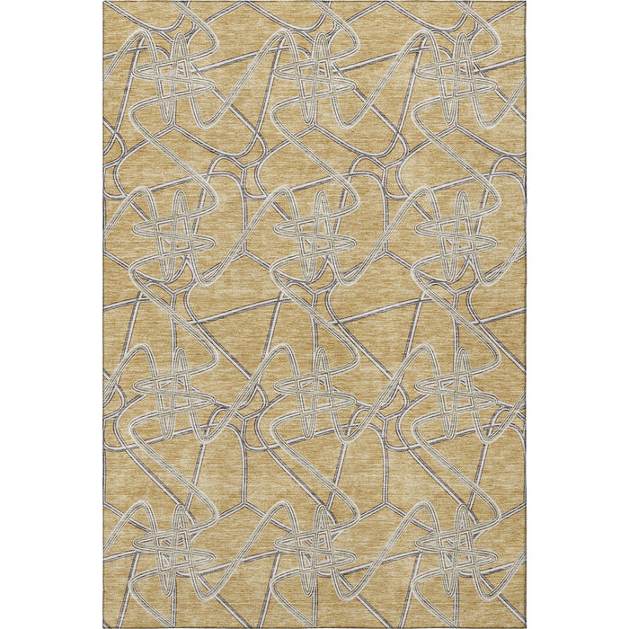 10' X 14' Geometric Washable Area Rug With UV Protection (675300) - Gold / Ivory