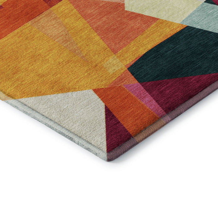 10' X 14' Geometric Washable Area Rug With UV Protection (696536) - Ivory / Orange / Pink