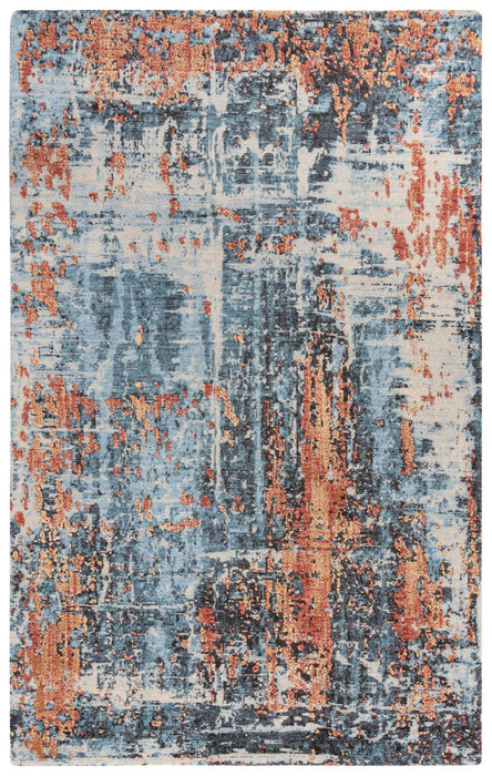 9' X 12' New Zealand Lambs Wool Abstract Hand Carved Handmade Area Rug (748004) - Blue / Apricot / Ivory