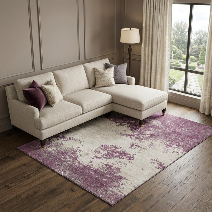 10' X 14' Abstract Washable Area Rug With UV Protection (680633) - Eggplant / Ivory