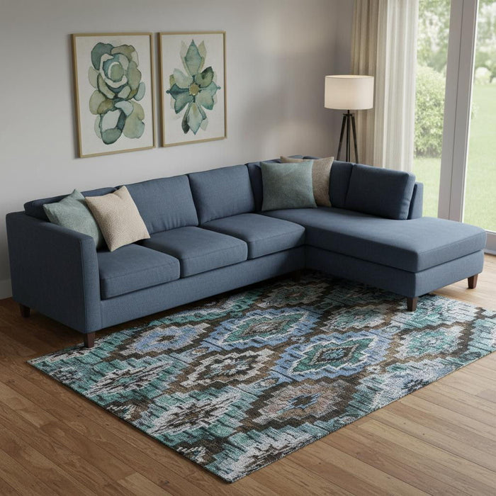 10' X 14' Washable Area Rug With UV Protection (707107) - Brown / Blue