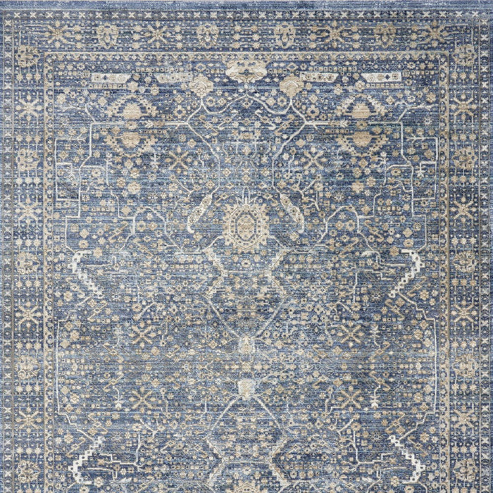 5' X 8' Floral Non Skid Area Rug With Fringe (550255) - Blue / Cream