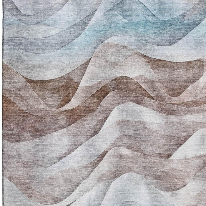 10' X 14' Abstract Washable Area Rug With UV Protection (694815) - Coffee / Blue / Ivory