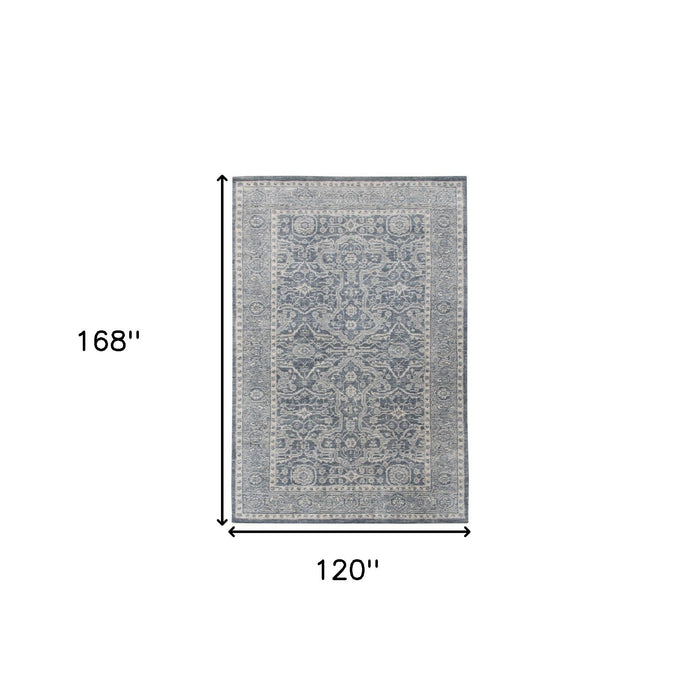 10' X 14' Wool Medallion Hand Woven Area Rug - Gray And Dark