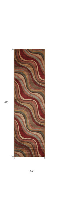 6' Striped Non Skid Runner Rug (552933) - Ivory / Tan / Red