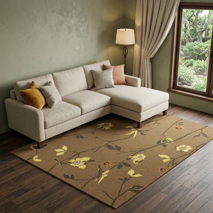 9' X 12' Wool Floral Hand Knotted Area Rug (744352) - Brown / Yellow