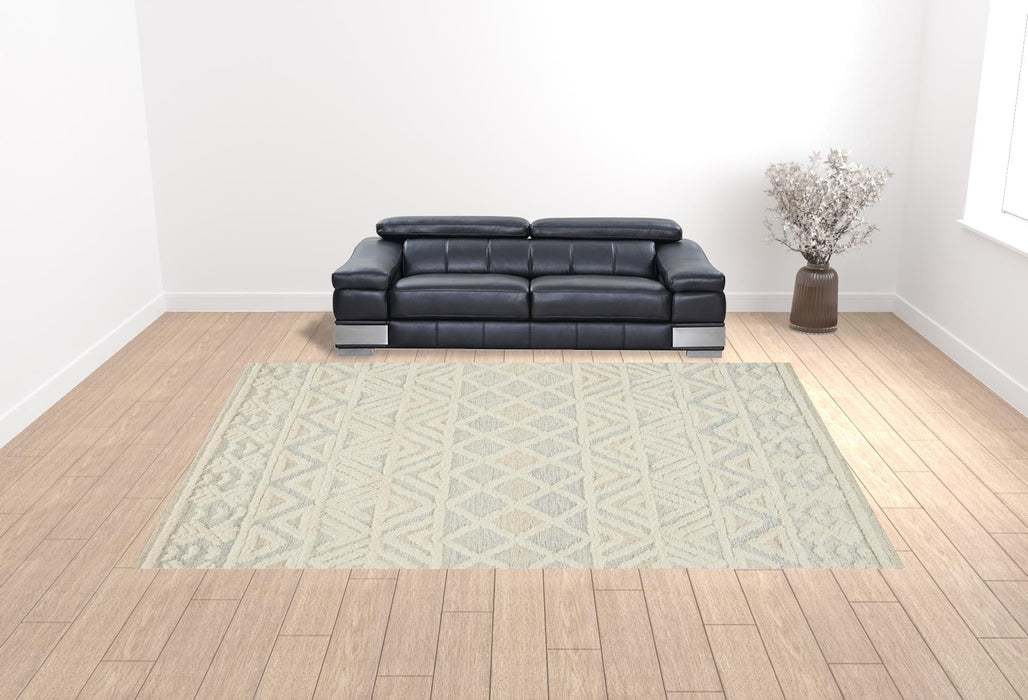 12' x 15' Wool Geometric Tufted Handmade Area Rug - Ivory Blue And Tan