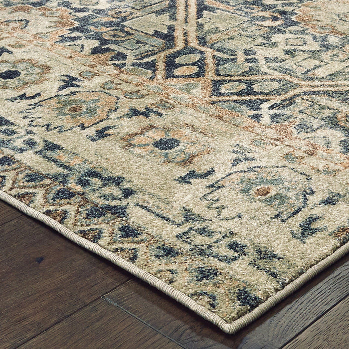 10' X 13' Geometric Distressed Area Rug - Blue And Ivory