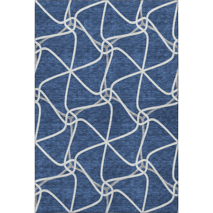 10' X 14' Geometric Washable Area Rug With UV Protection (675360) - Blue / Ivory