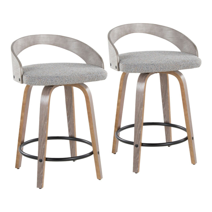 Grotto - 24" Fixed-Height Counter Stool With Swivel And Round Black Metal Footrest (Set of 2) - Light Gray Wood And Light Gray Fabric